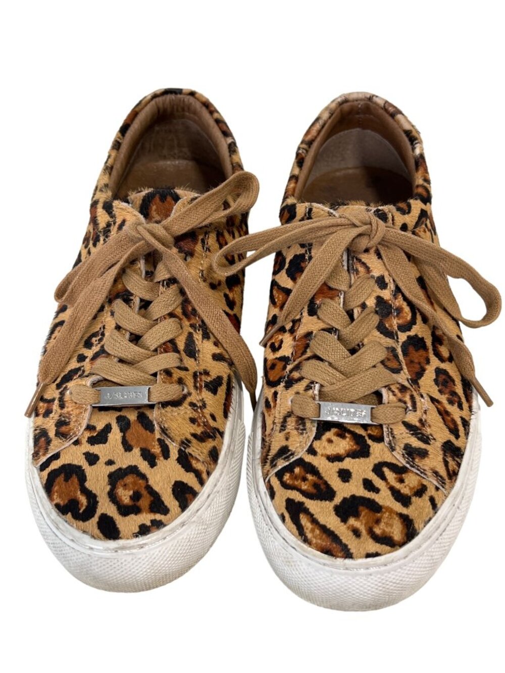 J Slides Sneakers Size 7 NYC Hilton Leopard Lace Up Brown Leather Animal Print